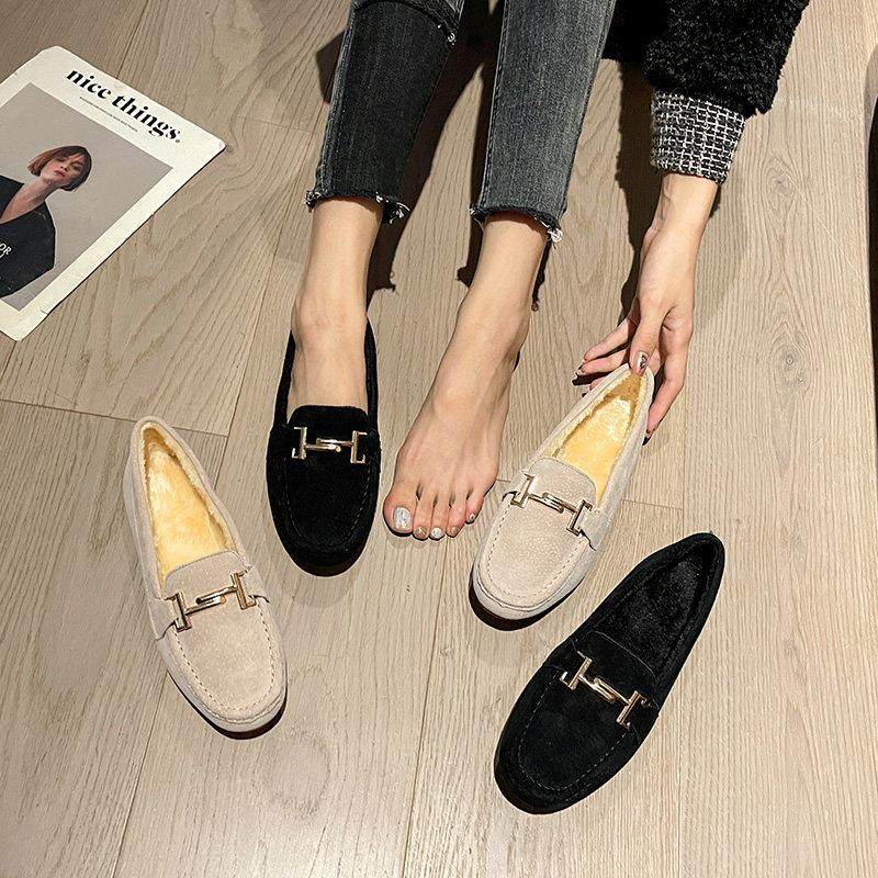 香港加绒豆豆鞋女2025年秋冬新款百搭平底一脚蹬软底单鞋女孕妇鞋,女鞋,乐福鞋（豆豆鞋）,淘宝优惠券,粉丝福利购,淘宝优惠卷