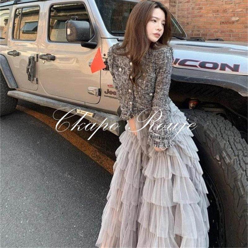 Ckapo Rouje法式高级感多层网纱蛋糕裙灰色半身裙百搭中长款裙子,女装/女士精品,大码套装,淘宝优惠券,粉丝福利购,淘宝优惠卷