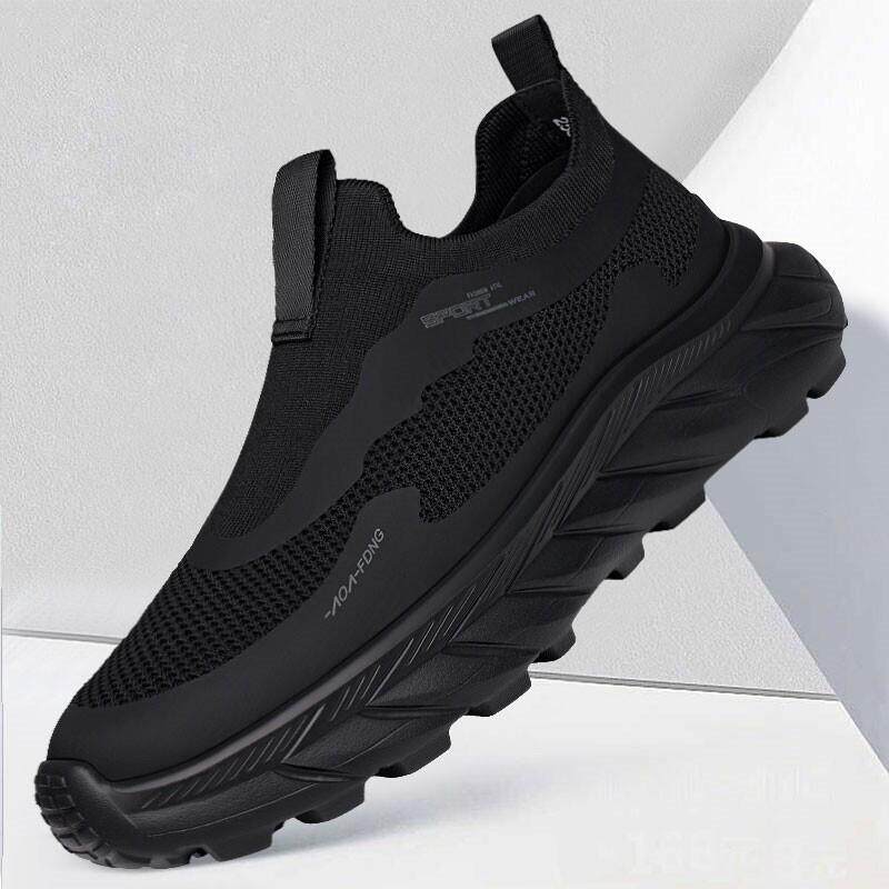 男鞋2025夏季新款飞织网面透气防臭懒人一脚蹬厚底轻便运动鞋子潮