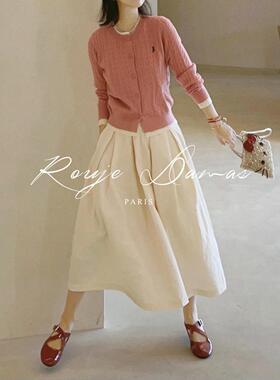 Rouje Damas法式撞色假两件针织开衫女早秋季高腰半身裙两件套装