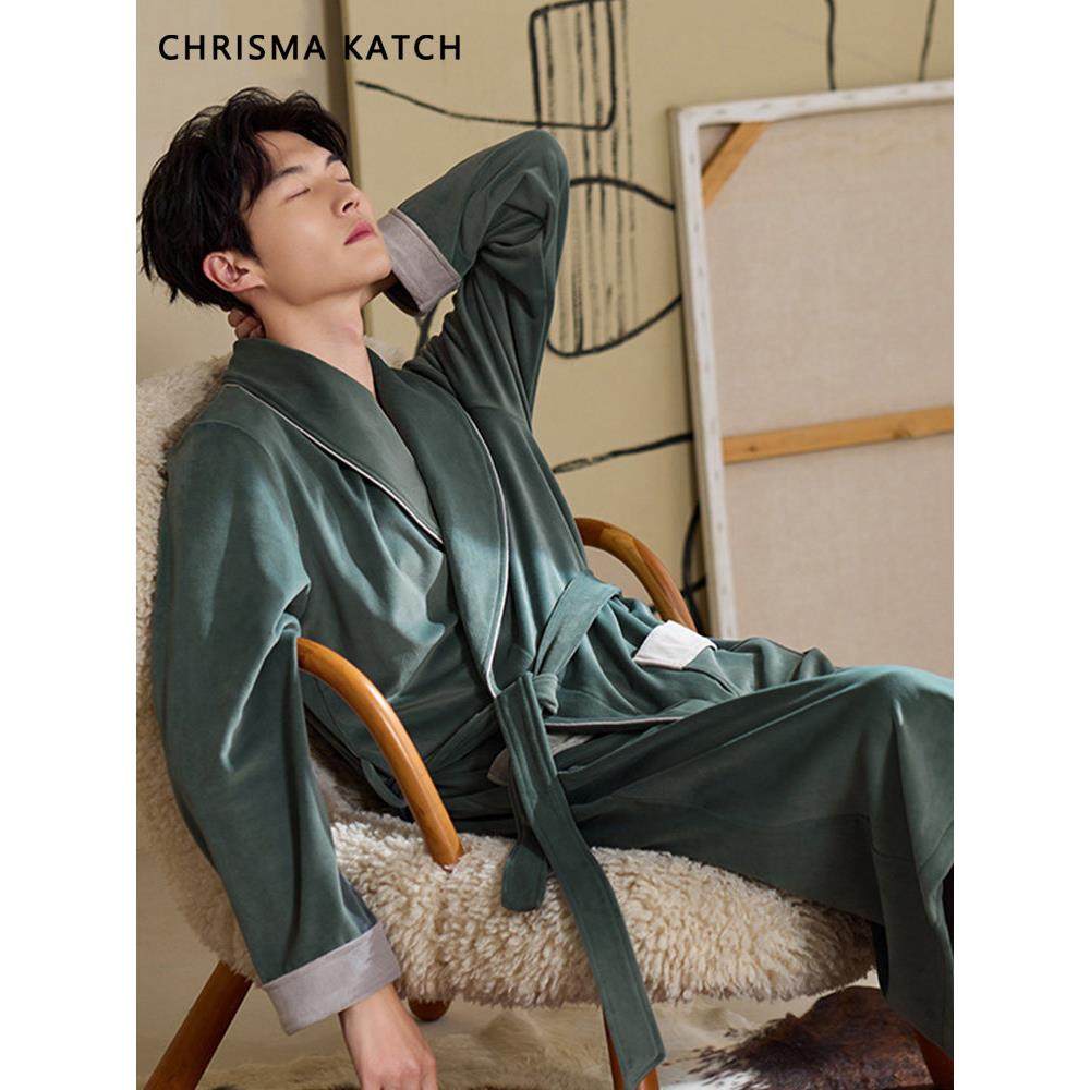 CHRISMA&KATCH珊瑚绒睡袍男秋冬季加绒加厚高级感浴袍男士家居服,女士内衣/男士内衣/家居服,睡袍/浴袍,淘宝优惠券,粉丝福利购,淘宝优惠卷