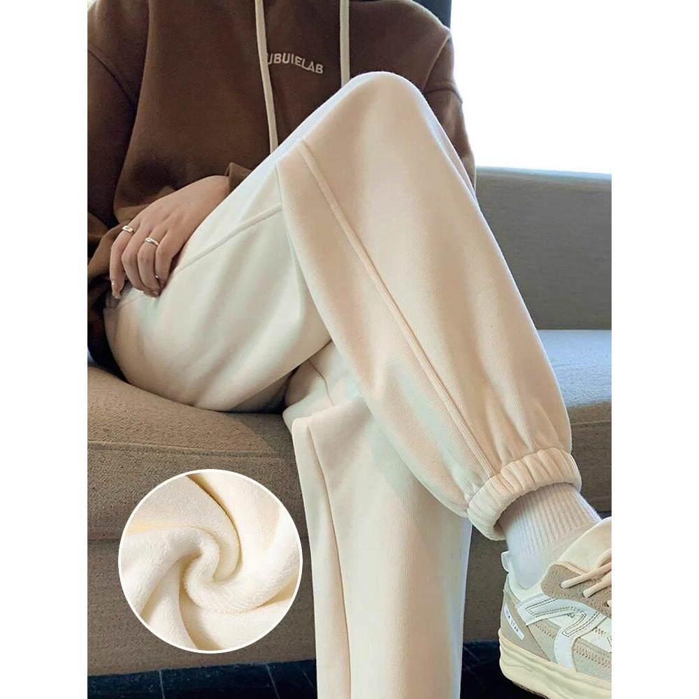 米白色运动裤女春秋2025新款宽松束脚哈伦卫裤小个子休闲灯笼裤子