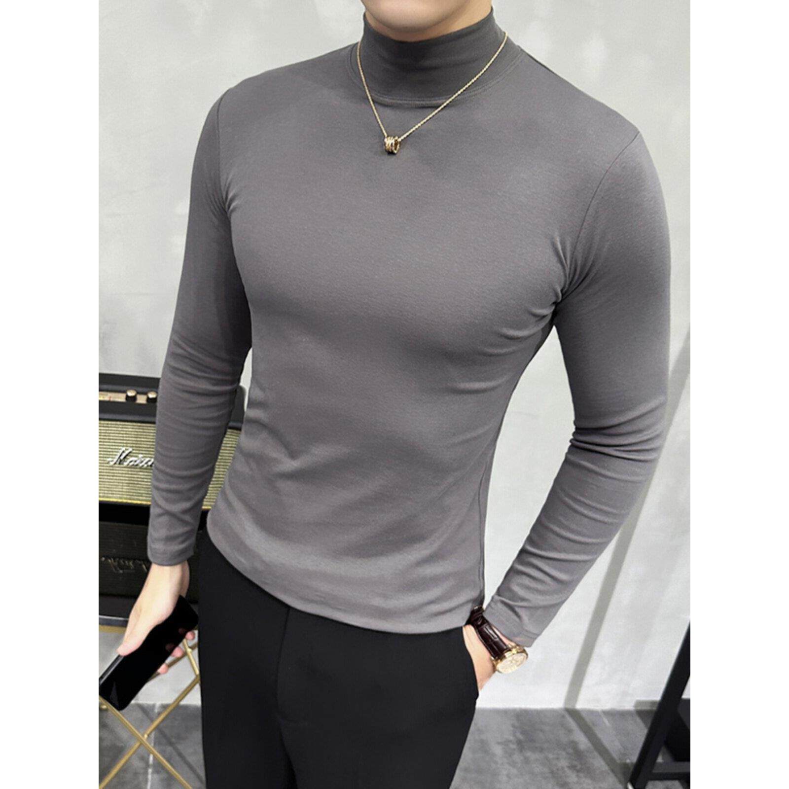 香港半高领男士打底衫秋冬新款内搭保暖修身冬季弹力中领长袖t恤