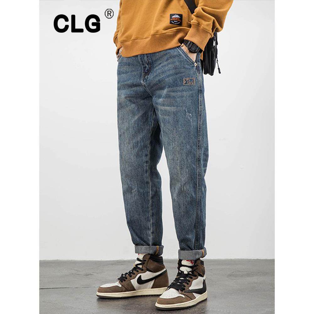 香港潮牌秋冬新款牛仔裤男宽松大码休闲直筒长裤水洗潮流百搭裤子