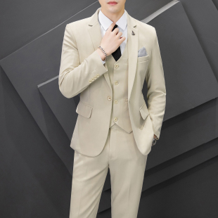 男士 三件套装 高级感商务休闲西服外套帅气新郎结婚礼服潮 西装 修身