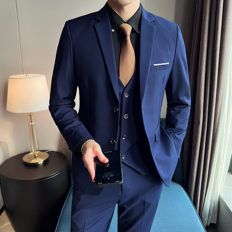 西服三件套高级感商务休闲西装男套装新郎结婚青少年学生成人礼服