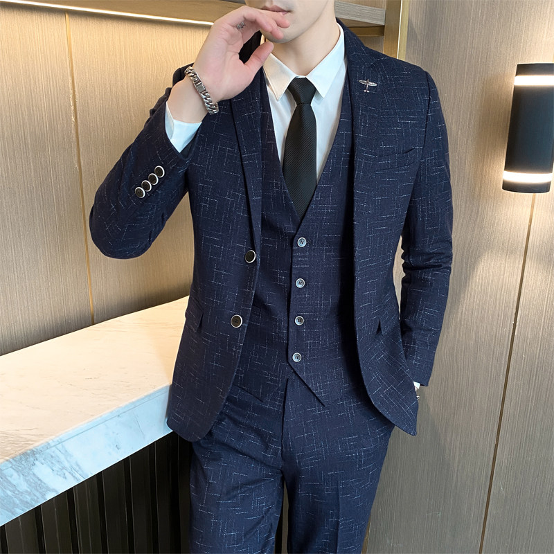 休闲西装男套装高级感商务正装职业西服三件套修身伴新郎结婚礼服