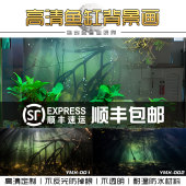 鱼缸背景画3d立体高清图贴纸造景水族箱5d壁纸南美亚马逊沉木树根