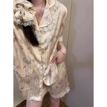 浪莎2025新款甜美冰丝绸睡衣女士夏季短袖高级感夏天家居服凯蒂猫
