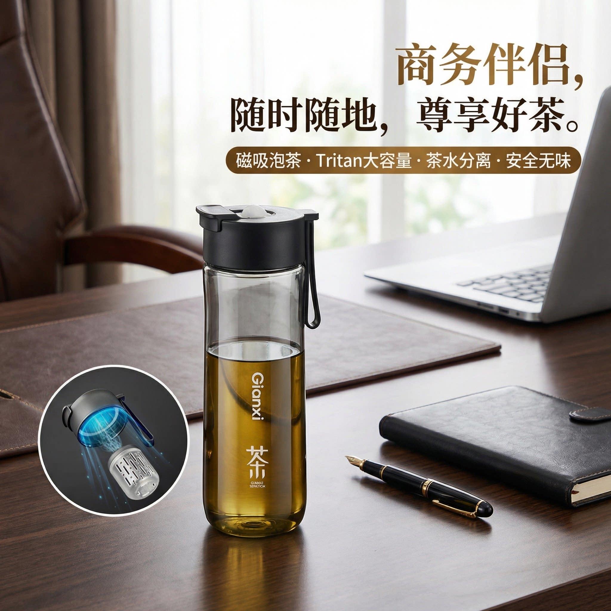 年轻人茶水分离杯独立茶仓新型磁吸磁弹泡茶杯男士水杯大号大容量