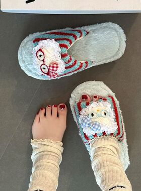 kitty毛绒露趾棉拖鞋拖鞋女冬款可外穿室内家居防滑卡通可爱女童