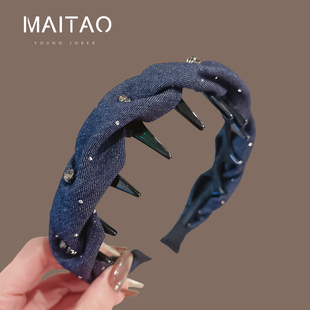 复古法式牛仔发箍女高颅顶洗脸头箍日常外戴高级感气质新款压发卡