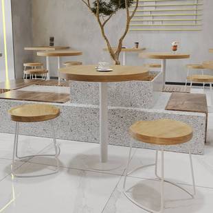 铁艺实木餐桌椅组合奶茶甜品店方圆形桌复古咖啡厅洽谈桌休闲桌子