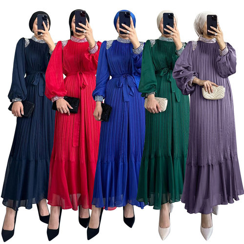 XQY500192   muslim长袍镶钻珍珠礼服裙不含头巾