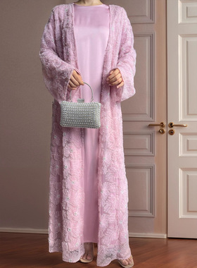 女装2件套网纱花朵珠子外套和缎面内搭连衣裙 MSL881