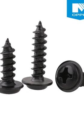 碳钢4.头8级 PA 镀镍十字圆头带垫自攻螺 黑色盘带W介自攻M8762-M