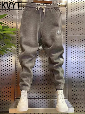 博澳绒卫裤男款2025新款爆款潮牌弹力休闲裤男冬季加绒束脚哈伦裤