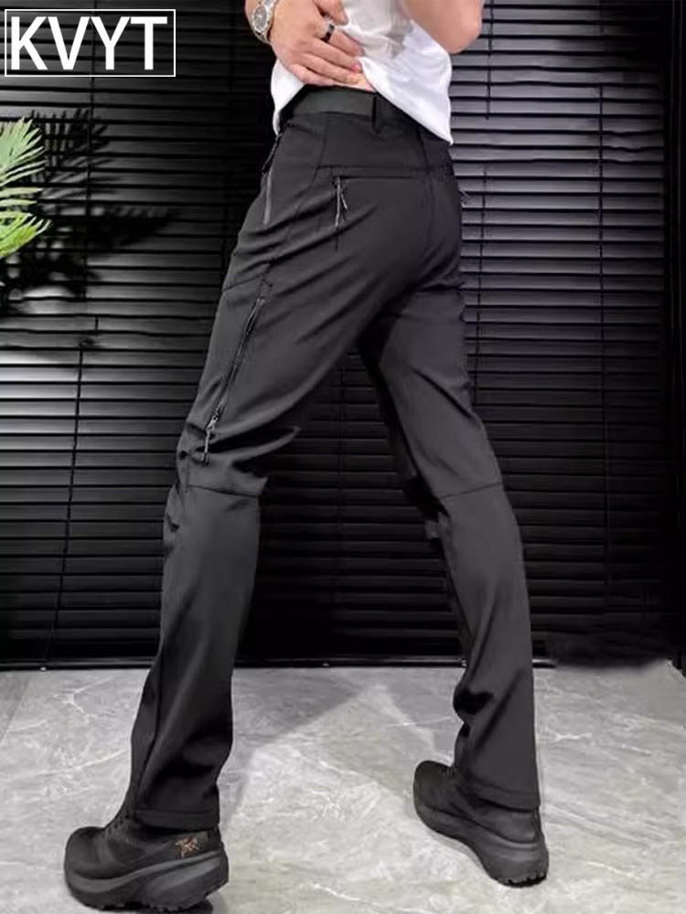 软壳冲锋裤男裤休闲裤秋季外穿防风裤男士潮牌高级修身工装裤男款