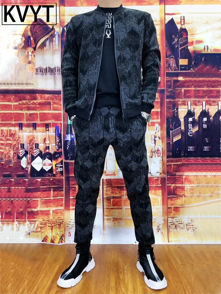 潮牌男士休闲运动套装2025秋冬新款加绒加厚卫裤男装搭配一套痞帅