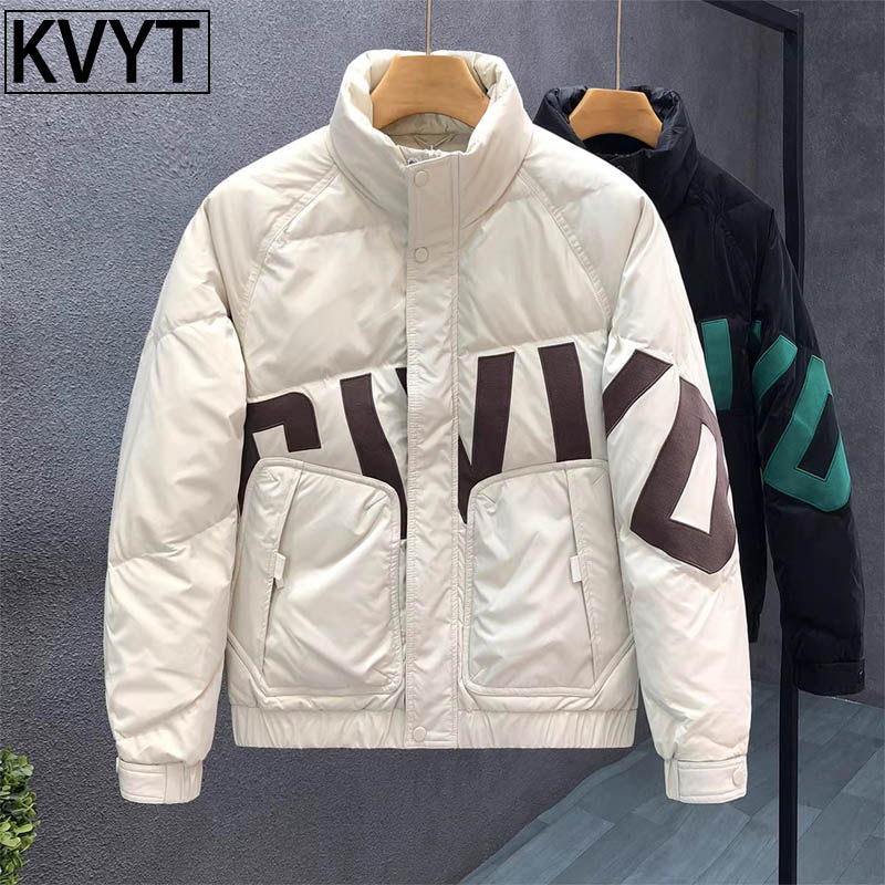 潮牌立领短款羽绒服男士2025新款冬装外套加绒加厚保暖上衣服男款