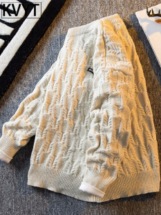 慵懒风毛衣男款潮牌冬季高级感圆领编织毛线衫日系覆古休闲针织衫