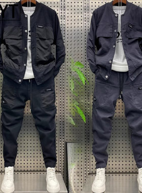 潮牌男士休闲运动套装2025春秋新款网红夹克卫衣卫裤男装搭配一套