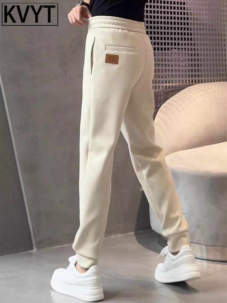 高端休闲卫裤男士秋冬季潮牌欧货弹力束脚男裤子加绒百搭运动裤厚