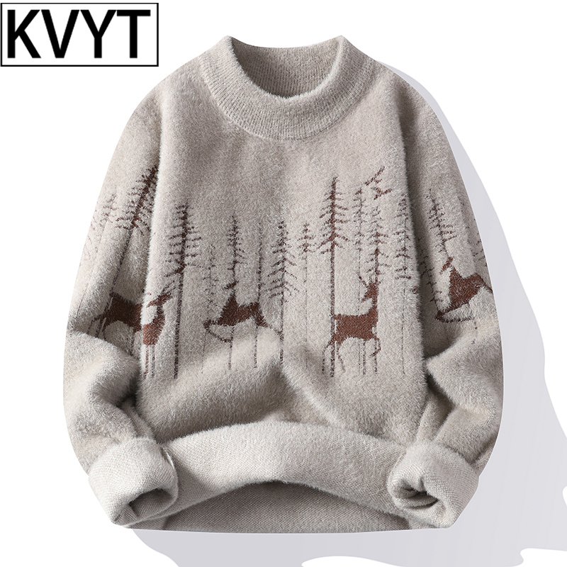 毛衣男士冬季加绒加厚宽松圆领毛线衣2025新款男装保暖内搭打底衫