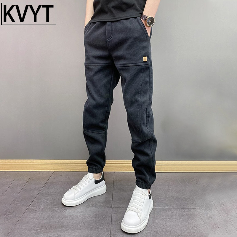 潮牌男士牛仔裤2025新款爆款痞帅男裤子秋冬款加绒休闲束脚哈伦裤