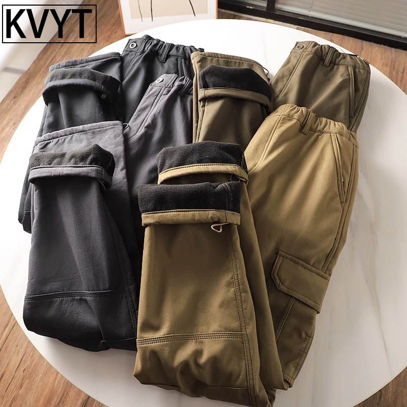 高端男士冬季加绒加厚工装裤外穿防风防水直筒休闲男裤子男款冬天