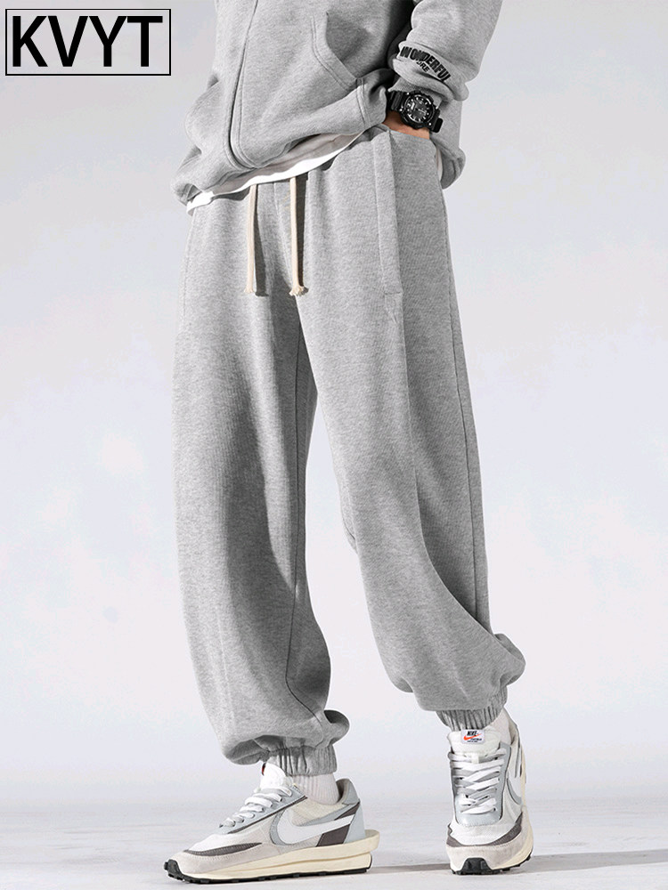 潮牌灰色束脚运动裤男款2025年秋冬季新款宽松休闲裤男士加绒卫裤
