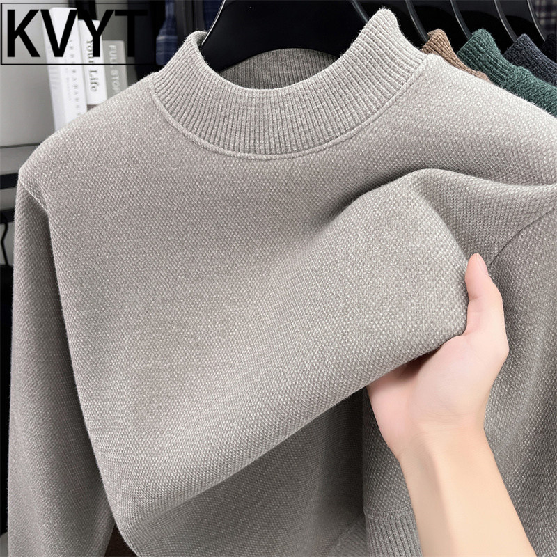 雪尼尔男士毛衣2026新款冬季一体绒保暖半高领男装内搭针织打底衫