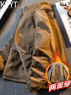 潮牌男士摇粒绒外套2025年冬季新款加绒加厚保暖立领棉服男款夹克