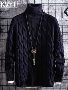 黑色高领毛衣男士潮牌冬季新款保暖毛线衫男款冬季加绒加厚针织衫