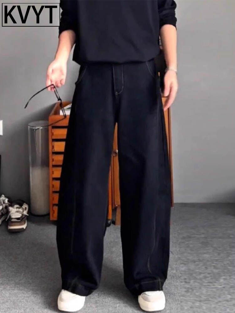 cleanfit美式黑色弯刀牛仔裤男裤春季潮流宽松直筒阔腿显瘦裤子男