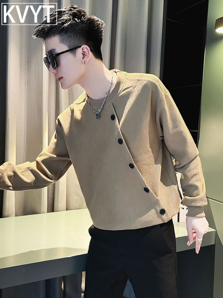 潮牌男士加绒卫衣2025年秋冬季新款高级感长袖T恤男装内搭打底衫