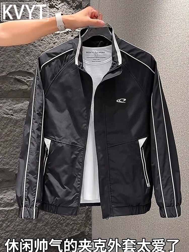 潮牌男士休闲夹克外套高级感时尚立领男装潮流百搭工装上衣男款春