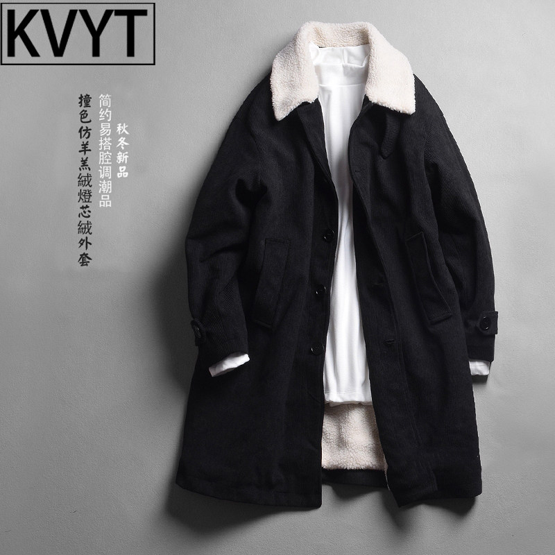 风衣男款高级感中长款大衣2026年冬季新款羊羔绒加厚灯芯绒棉服男