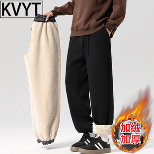 高级感羊羔绒裤子男款冬季加绒卫裤2026新款加厚保暖束脚休闲男裤