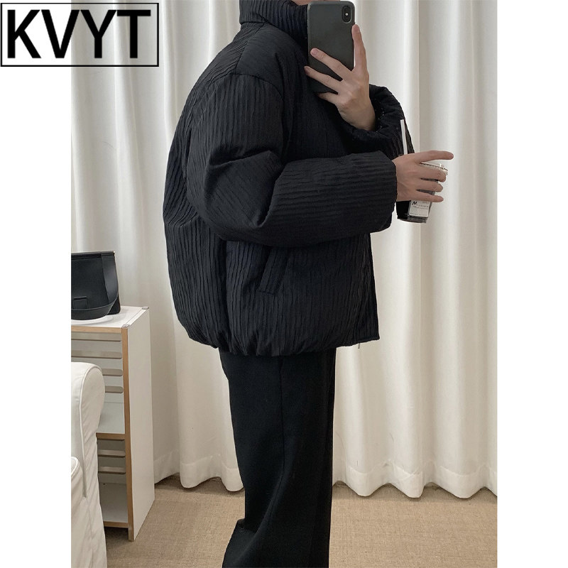 高端男士黑色压纹棉服2026年冬季新款高级感加厚保暖休闲外套男款