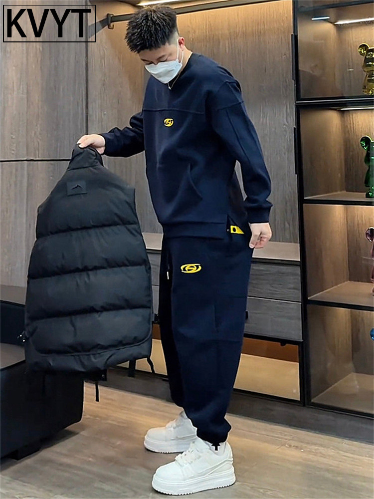 高端男士加绒加厚运动服套装2025年秋冬季新款卫衣卫裤两件套男款