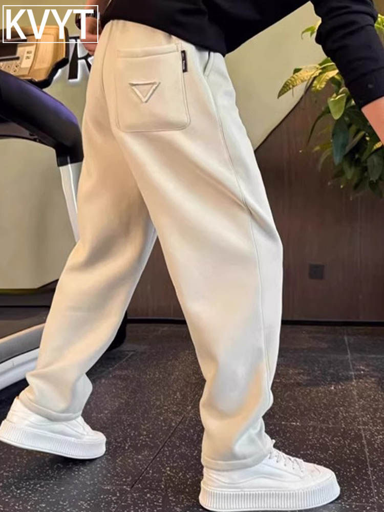 白色重磅裤子男士卫裤春秋款宽松直筒运动裤2025新款冬季男裤加厚