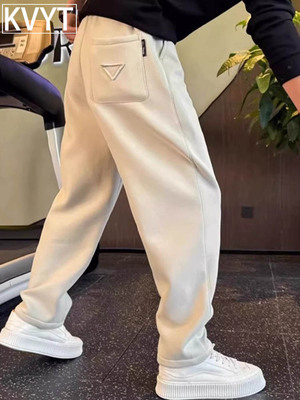 白色重磅裤子男士卫裤春秋款宽松直筒运动裤2025新款冬季男裤加厚