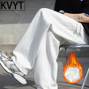 潮牌高级感阔腿裤男士冬季加绒加厚卫裤2025新款宽松直筒运动男裤