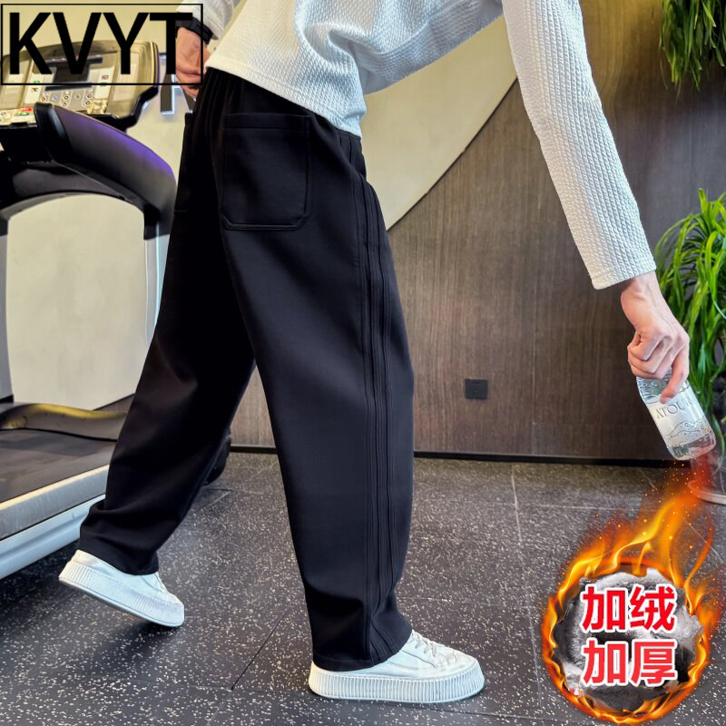 潮牌运动裤男款冬季加绒卫裤2026新款高级感宽松痞帅阔腿休闲男裤