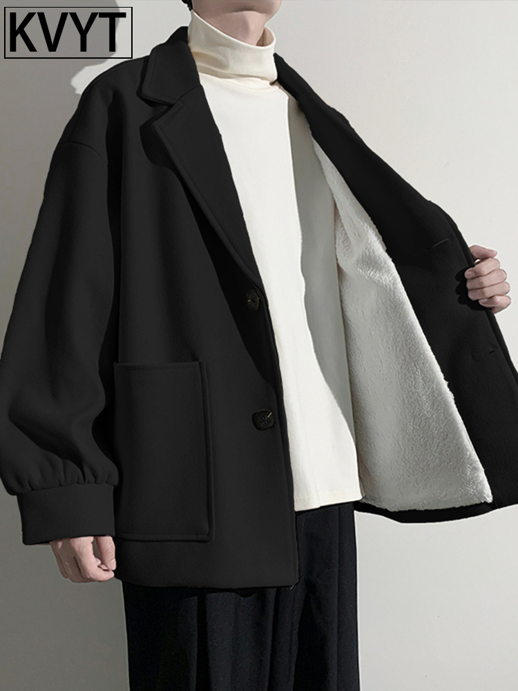 男士2025超火羊羔绒外套冬季高级感短款风衣男款加厚保暖毛呢大衣