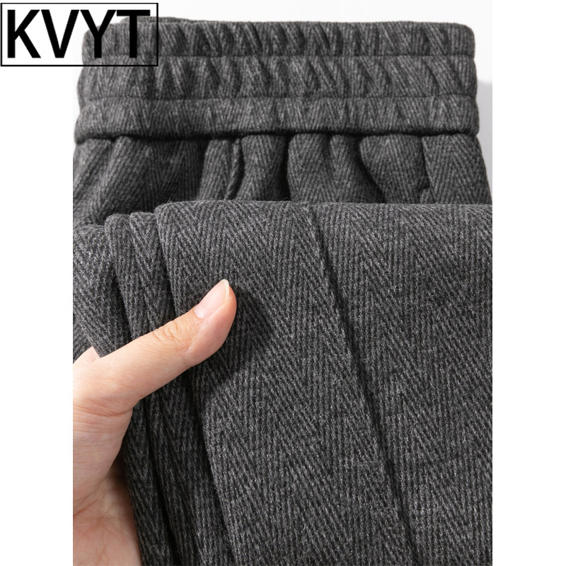 毛呢裤子男款冬季加绒休闲裤2026新款高级感重磅加厚直筒阔腿男裤