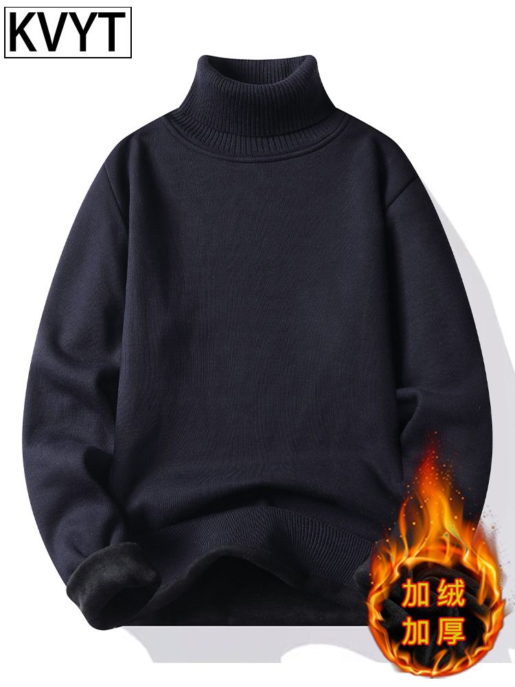 潮牌男士黑色高领毛衣2025年冬季新款高端加厚保暖男装针织打底衫