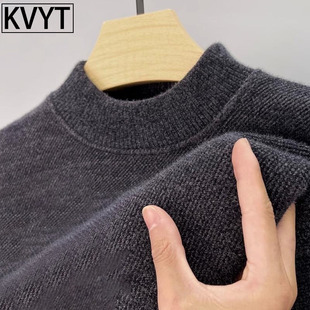雪尼尔半高领毛衣男款2025冬装加绒加厚保暖上衣纯色打底针织衫潮