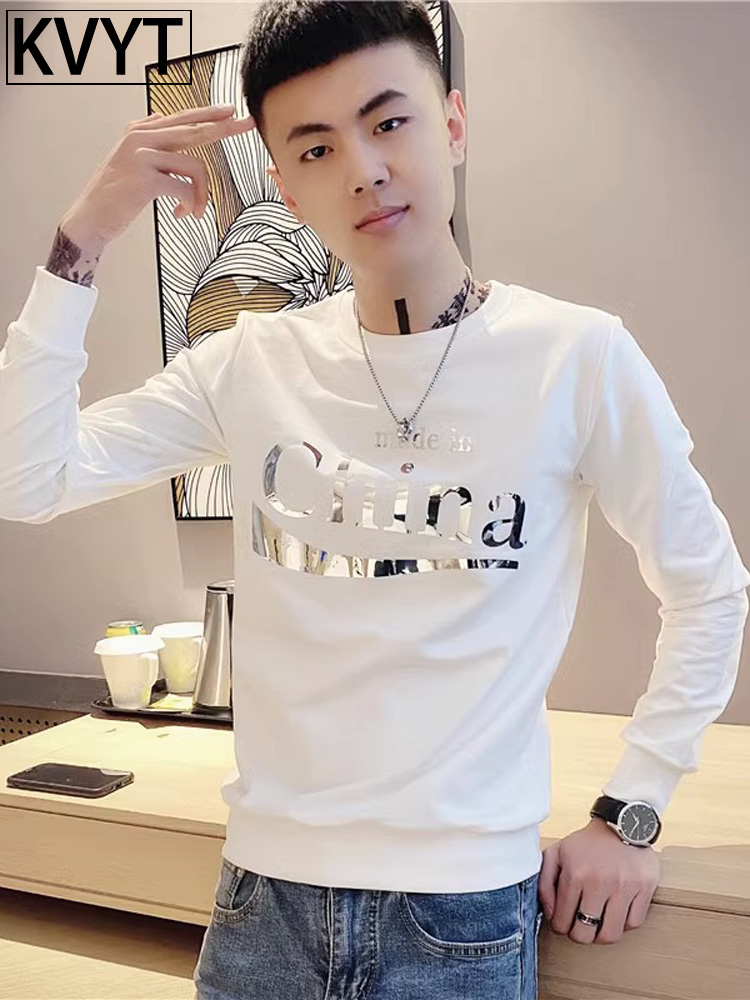 时尚品牌高底男运动衫2025新街头上衣修身圆领长袖底衬衫春秋季